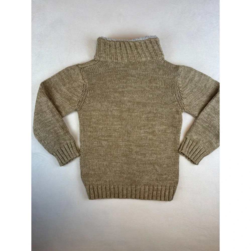 Carters Boys Sweater Size 5 Beige Knit Sherpa Collar Button Up‎ Pullover